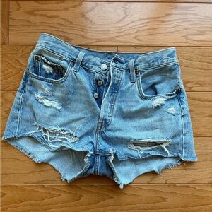 Levi's Light Blue Distressed Jean Shorts